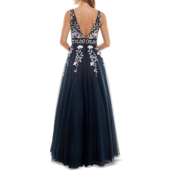 TLC Say Yes To The Prom Womens Navy Mesh Evening Dress Gown Juniors NWT - Picture 2 of 2